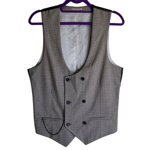 River Island Houndstooth Suit Vest w Lapel Chain Satin Back Dark Academia Preppy